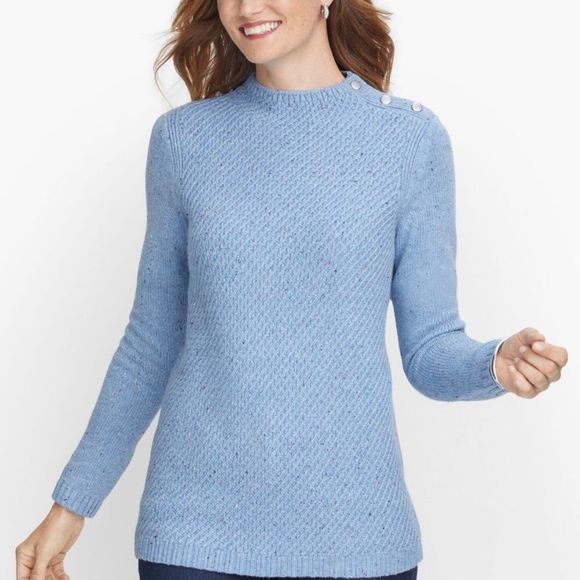 Talbots Sweaters - Talbots NWOT Women’s Blue Mockneck Cotton Blend Pullover Sweater Size LP
